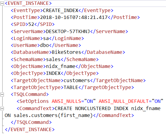 SQL Server DDL Trigger EventData XML