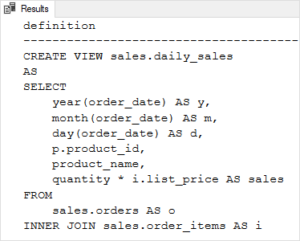 how to see view code in sql server