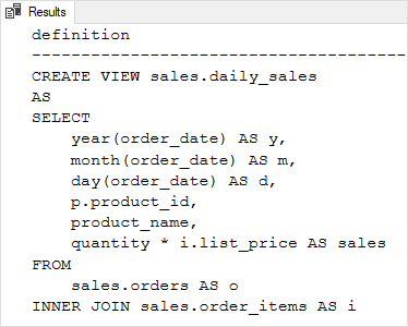 SQL Server Getting View Definition