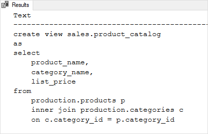 SQL Server Getting view definition using sp_helptext stored procedure