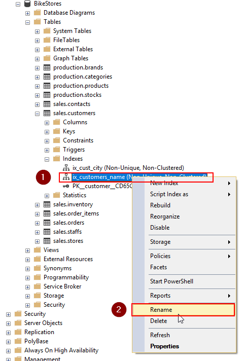 SQL Server Rename Index using SSMS