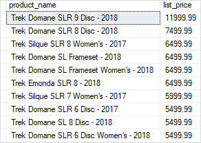 SQL Server SELECT TOP - top ten most expensive products